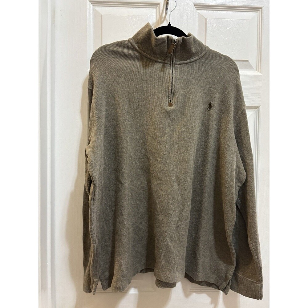 Polo Ralph Lauren Men's XL Quarter 1/4 Zip Fleece Sweater Gray Pony Preppy